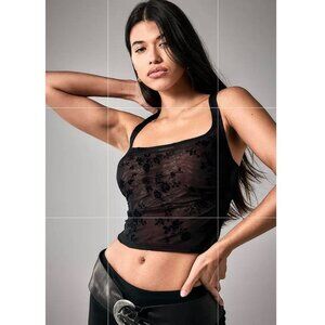 Urban Outfitters Elora Floral Flock Mesh Vest Top Small